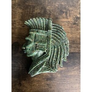 Vintage Aztec Mexico Cast Green Warrior Wall Hanging